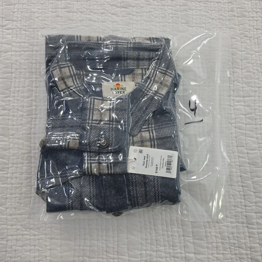 Marine Layer Pacifica Stretch Twill Shirt Mens Medium Blue Plaid $148 NWT NEW